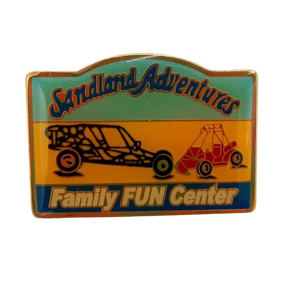 Sandland Adventures Hat Lapel Pinback Vintage Dune Buggy Family Fun Center - Picture 1 of 7